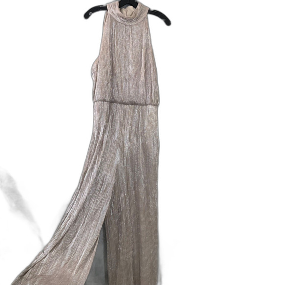 Eliza J Metallic Tie-Waist Halter cocktail party shimmer Jumpsuit women’s 14 - Picture 1 of 13